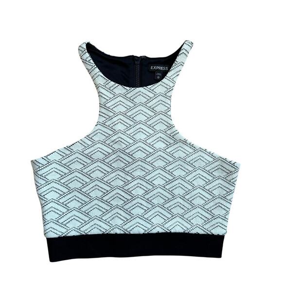 Express Black White Geometric Print Racerback Halter Crop Top Size XS NWT - Picture 2 of 6
